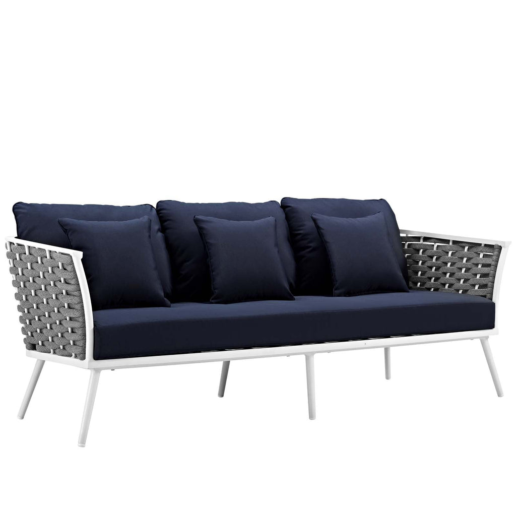 Stance 4 Piece Outdoor Patio Aluminum Sectional Sofa Set in White Navy-3