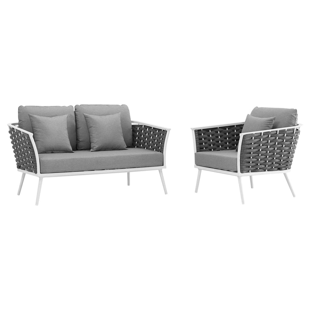 Stance 2 Piece Outdoor Patio Aluminum Sectional Sofa Set in White Gray-1
