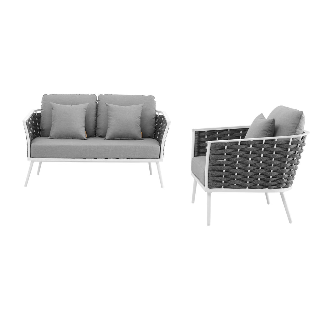 Stance 2 Piece Outdoor Patio Aluminum Sectional Sofa Set in White Gray-1