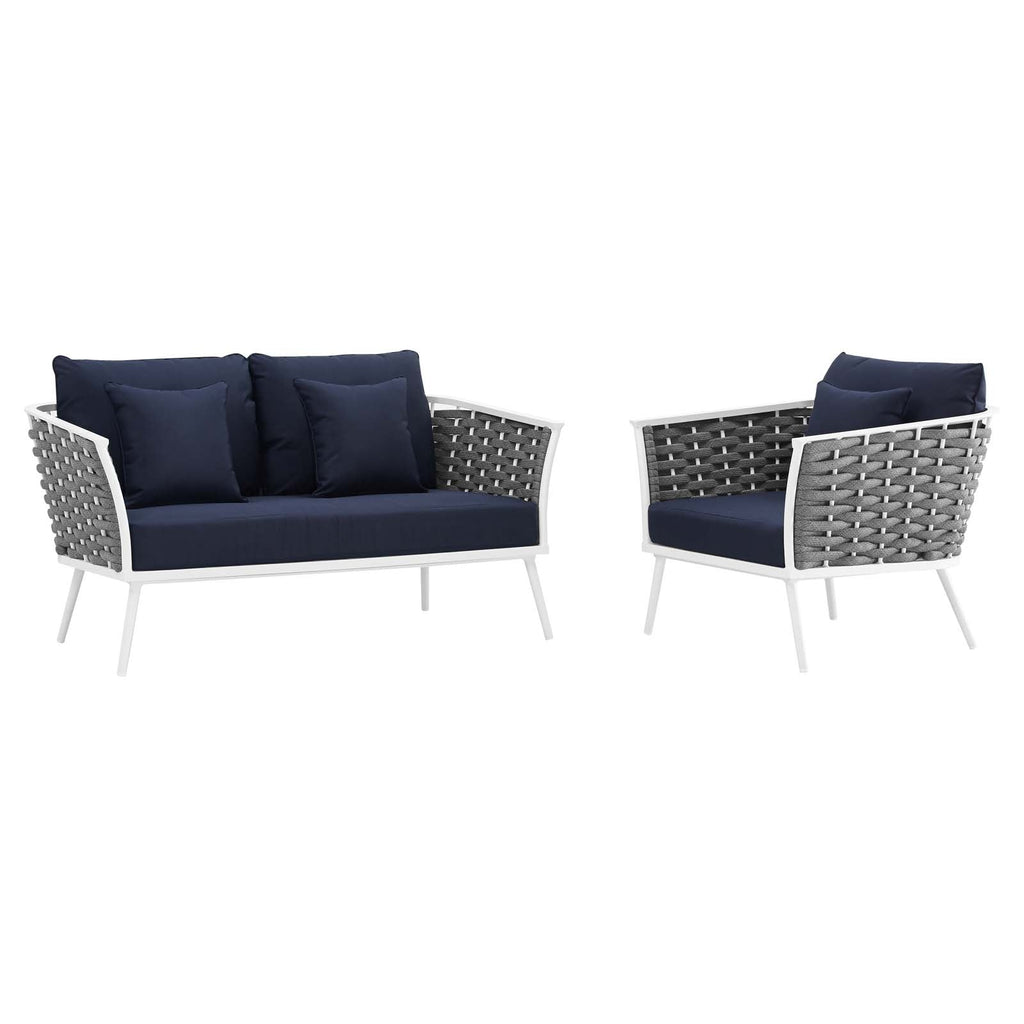 Stance 2 Piece Outdoor Patio Aluminum Sectional Sofa Set in White Navy-1