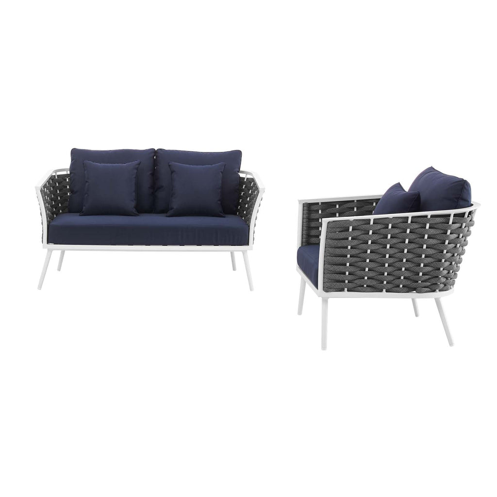 Stance 2 Piece Outdoor Patio Aluminum Sectional Sofa Set in White Navy-1