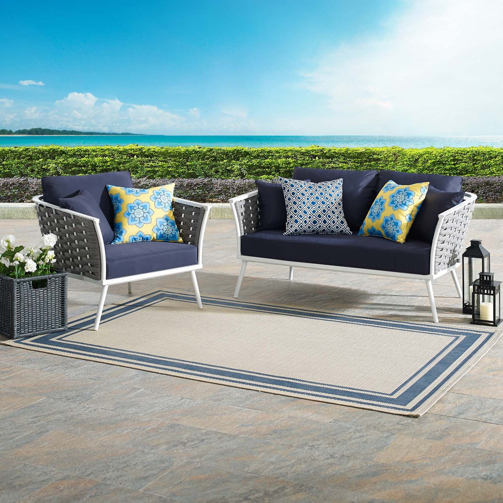 Stance 2 Piece Outdoor Patio Aluminum Sectional Sofa Set in White Navy-1