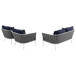Stance 3 Piece Outdoor Patio Aluminum Sectional Sofa Set in White Navy-2