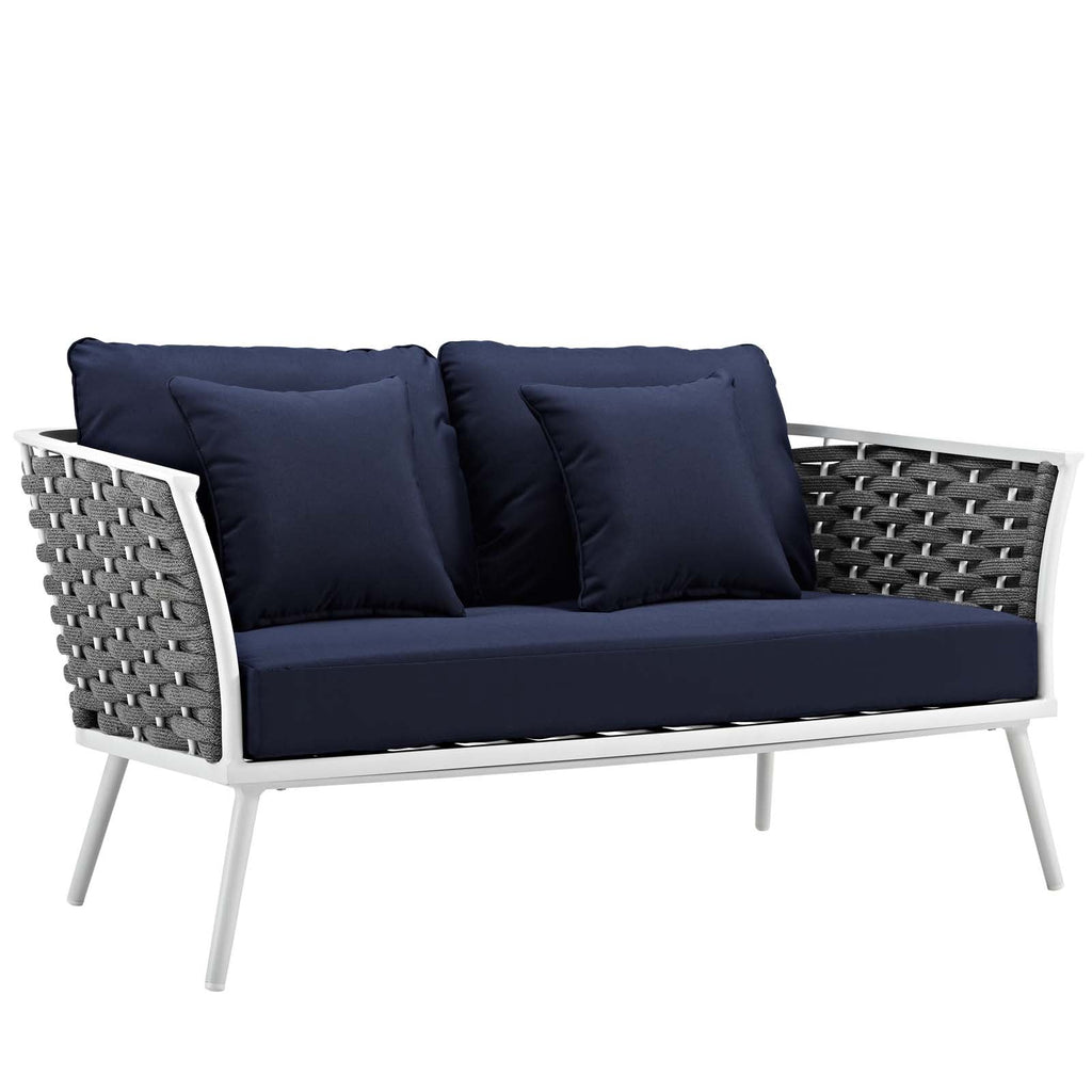 Stance 4 Piece Outdoor Patio Aluminum Sectional Sofa Set in White Navy-1