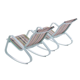 Traveler Rocking Lounge Chair Outdoor Patio Mesh Sling Set of 2 in Green Stripe