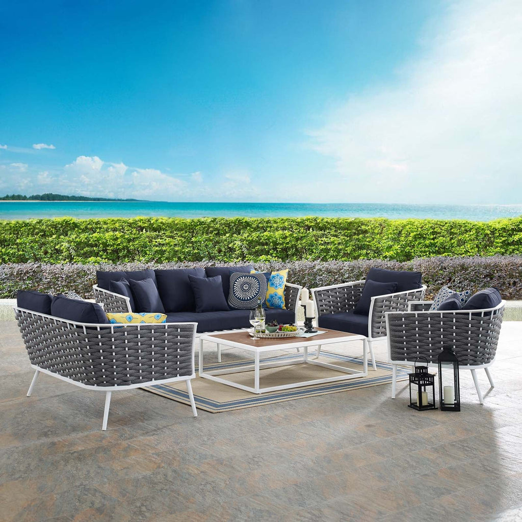 Stance 5 Piece Outdoor Patio Aluminum Sectional Sofa Set in White Navy-2