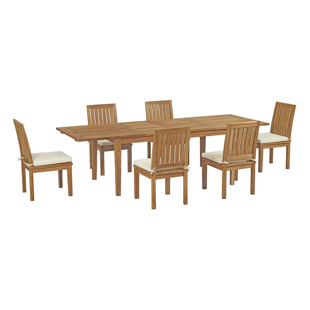 Marina 7 Piece Outdoor Patio Teak Outdoor Dining Set in Natural White-10