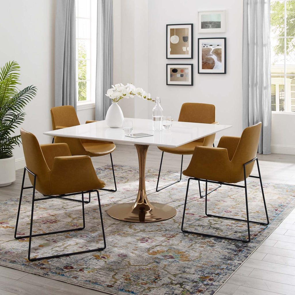 Lippa 47" Square Wood Top Dining Table in Rose White