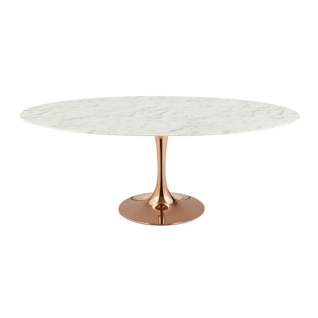 Lippa 78" Oval Artificial Marble Dining Table in Rose White