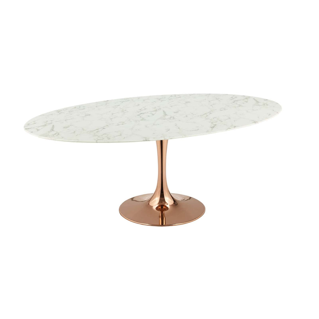 Lippa 78" Oval Artificial Marble Dining Table in Rose White