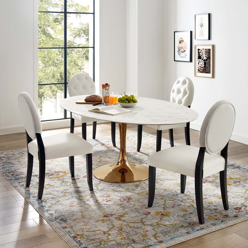 Lippa 78" Oval Artificial Marble Dining Table in Rose White