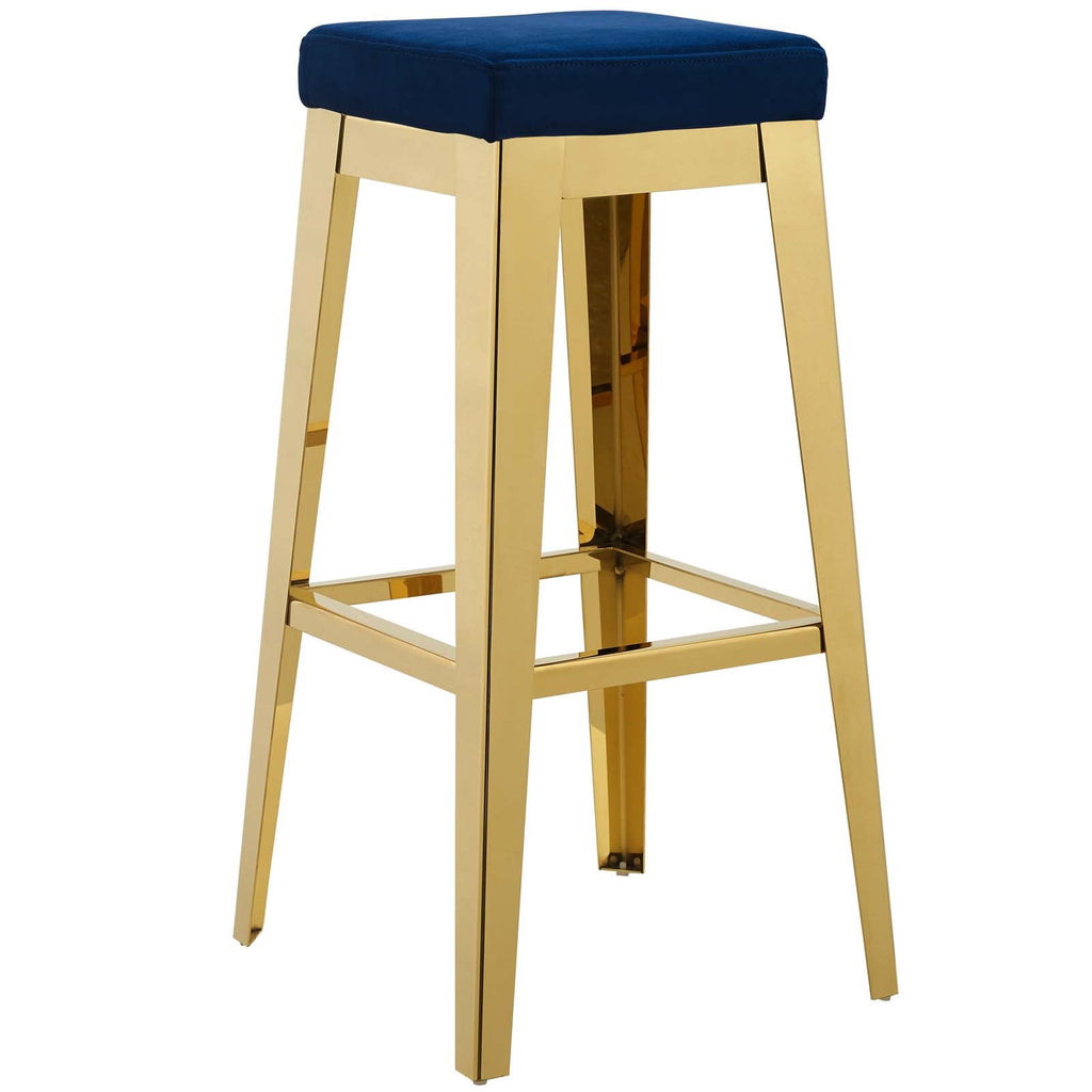 Arrive Gold Stainless Steel Performance Velvet Bar Stool in Gold Navy