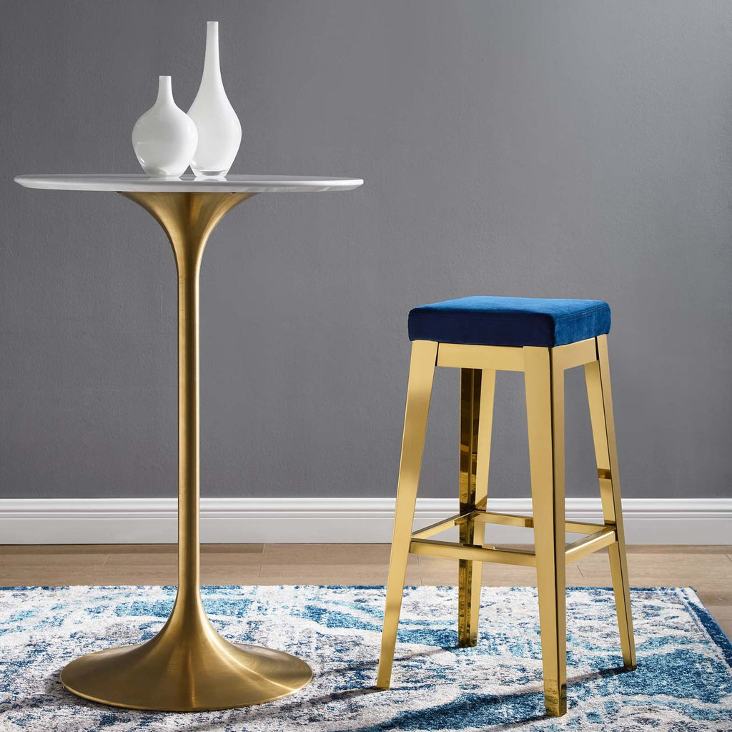 Arrive Gold Stainless Steel Performance Velvet Bar Stool in Gold Navy