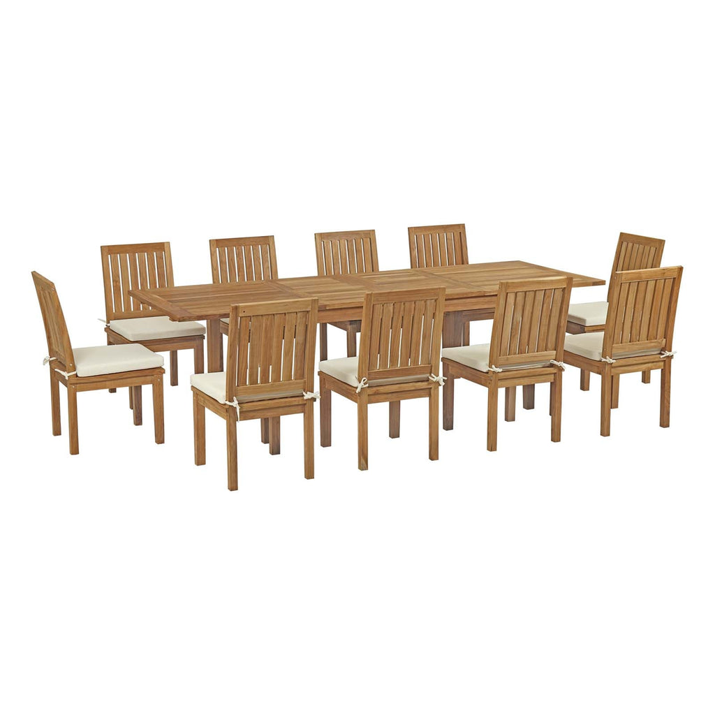 Marina 11 Piece Outdoor Patio Teak Outdoor Dining Set in Natural White-2