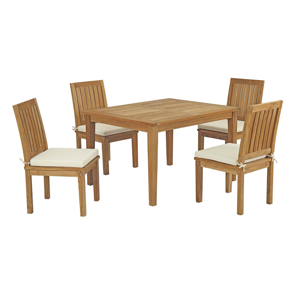 Marina 5 Piece Outdoor Patio Teak Outdoor Dining Set in Natural White-1