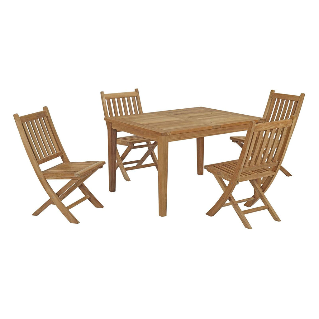 Marina 5 Piece Outdoor Patio Teak Outdoor Dining Set in Natural-2