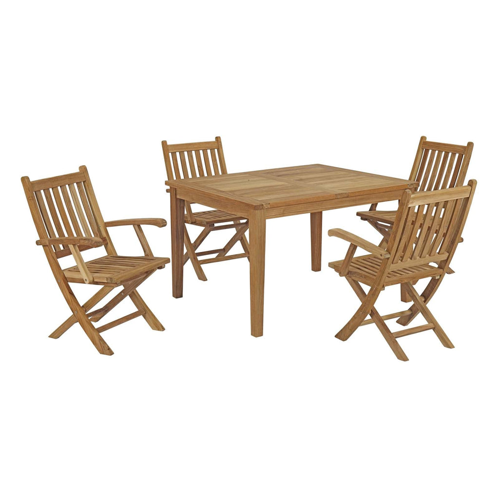 Marina 5 Piece Outdoor Patio Teak Outdoor Dining Set in Natural-1