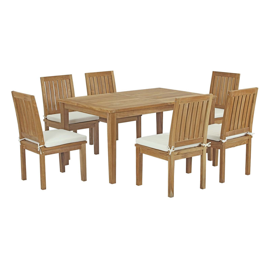 Marina 7 Piece Outdoor Patio Teak Outdoor Dining Set in Natural White-7