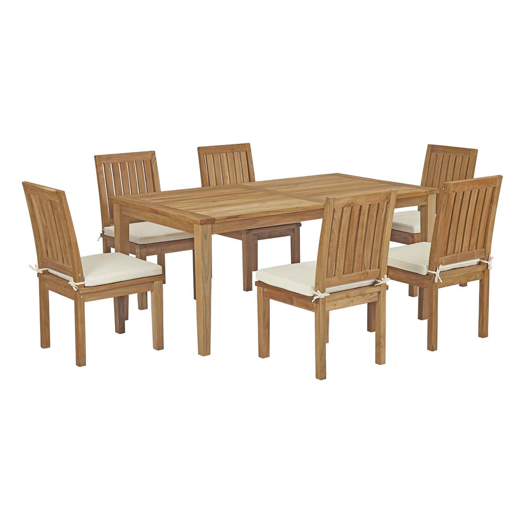 Marina 7 Piece Outdoor Patio Teak Outdoor Dining Set in Natural White-6