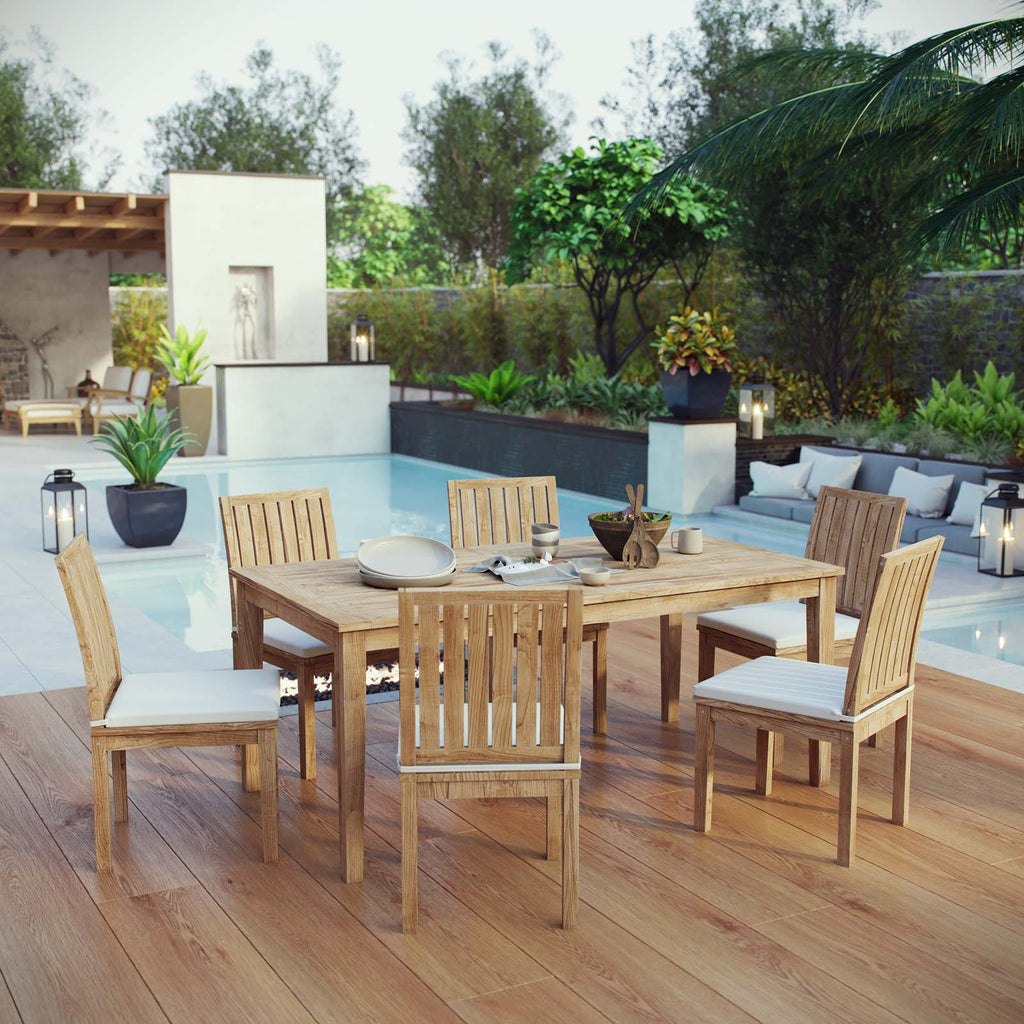 Marina 7 Piece Outdoor Patio Teak Outdoor Dining Set in Natural White-6