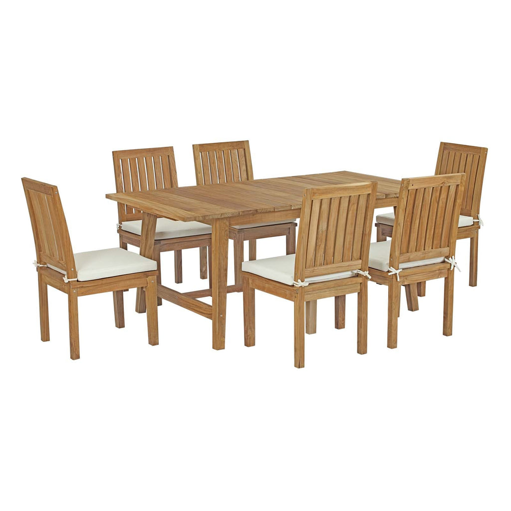 Marina 7 Piece Outdoor Patio Teak Outdoor Dining Set in Natural White-4