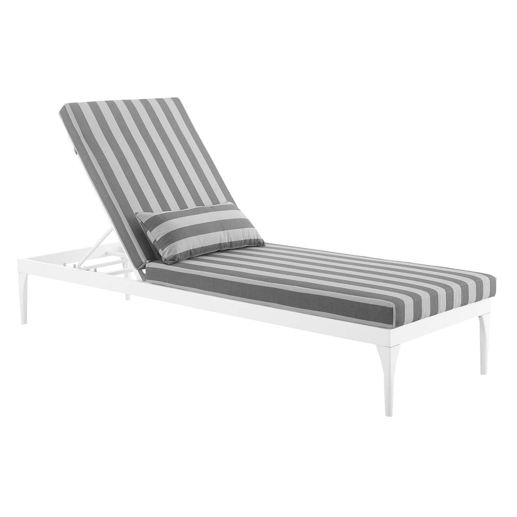 Perspective Cushion Outdoor Patio Chaise Lounge Chair in White Striped Gray