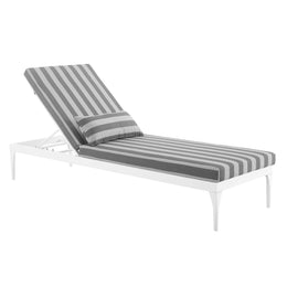 Perspective Cushion Outdoor Patio Chaise Lounge Chair in White Striped Gray