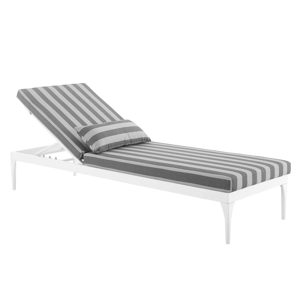 Perspective Cushion Outdoor Patio Chaise Lounge Chair in White Striped Gray