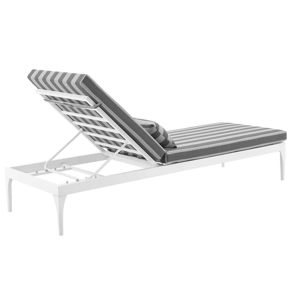 Perspective Cushion Outdoor Patio Chaise Lounge Chair in White Striped Gray