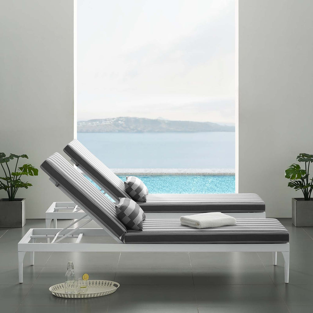 Perspective Cushion Outdoor Patio Chaise Lounge Chair in White Striped Gray