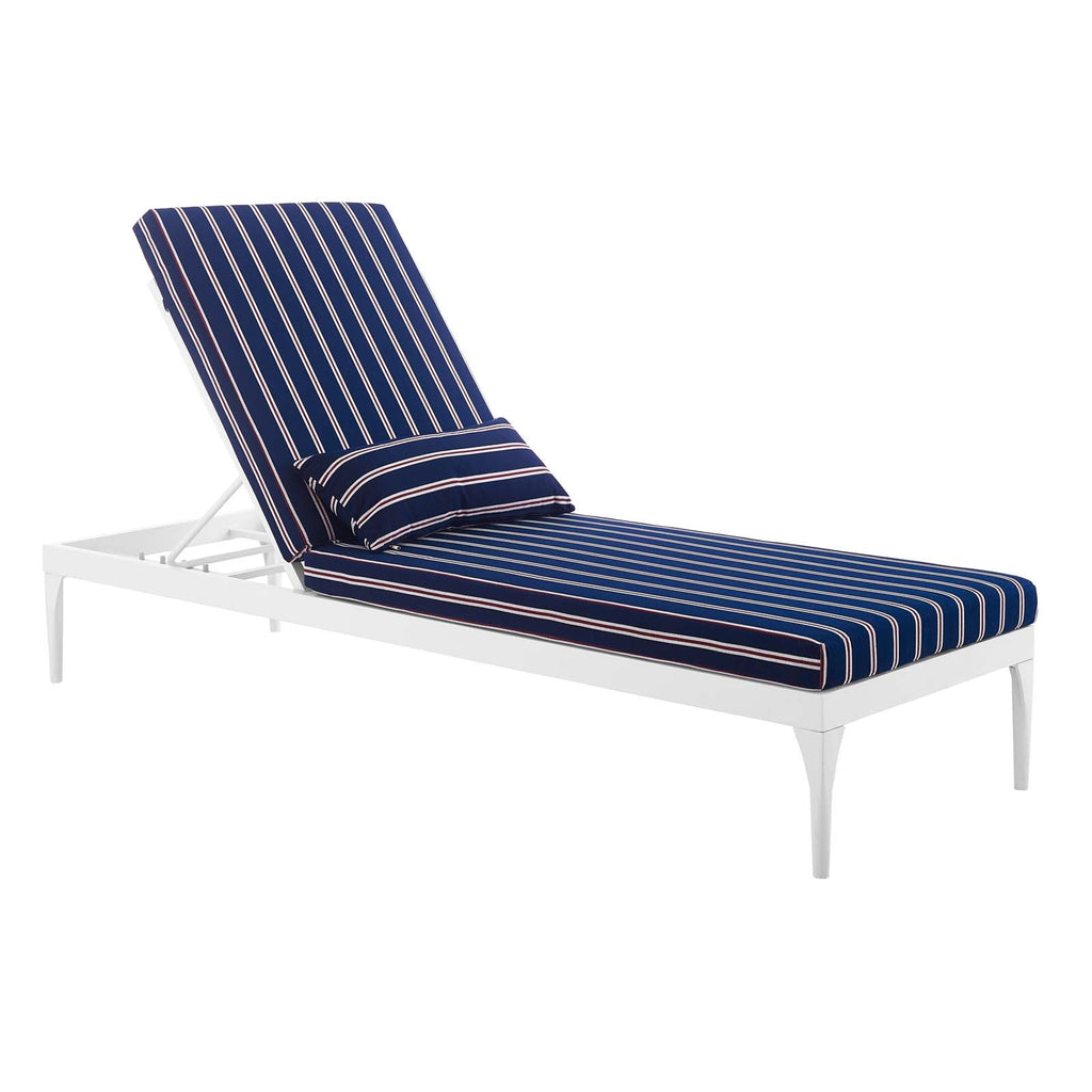 Perspective Cushion Outdoor Patio Chaise Lounge Chair in White Striped Navy