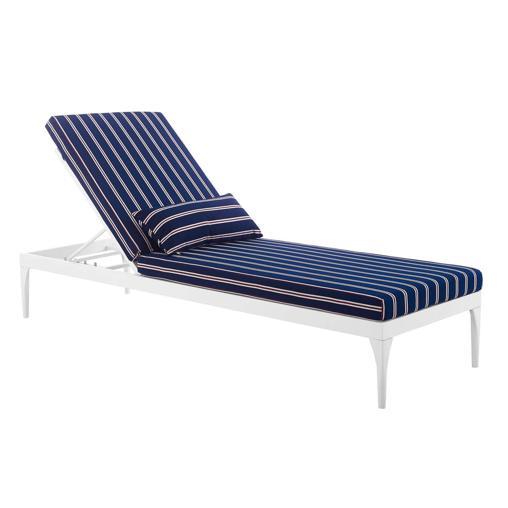 Perspective Cushion Outdoor Patio Chaise Lounge Chair in White Striped Navy