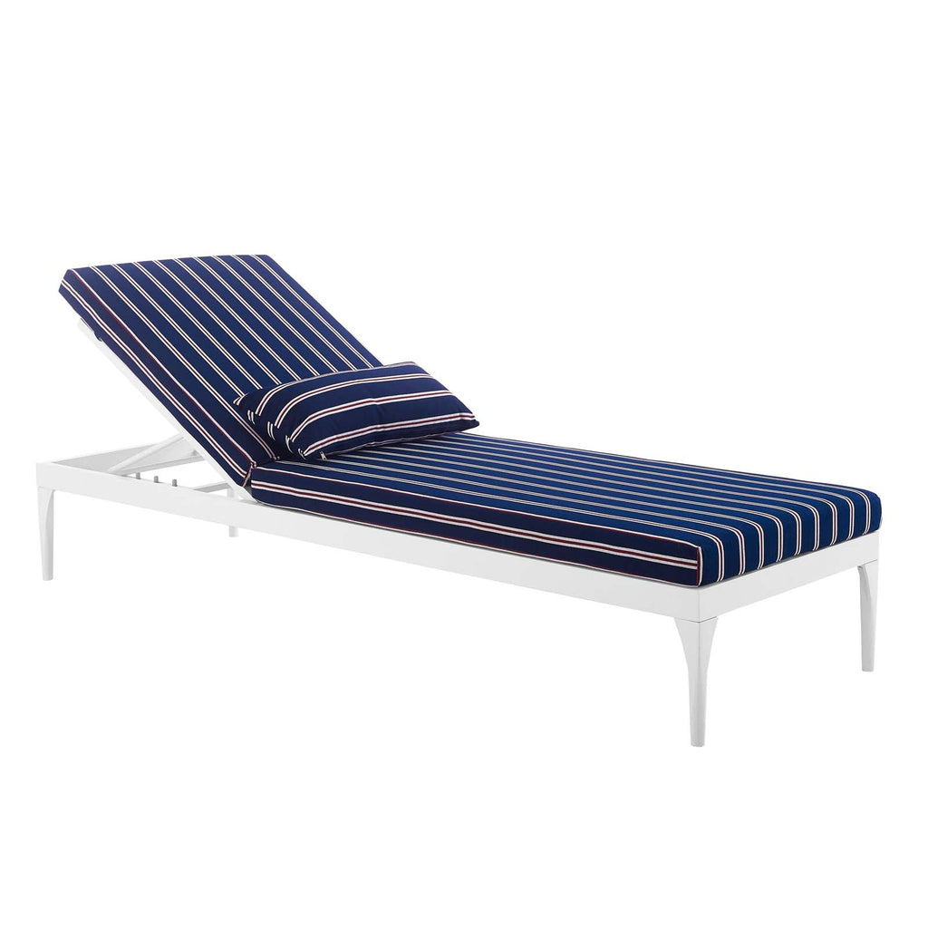 Perspective Cushion Outdoor Patio Chaise Lounge Chair in White Striped Navy