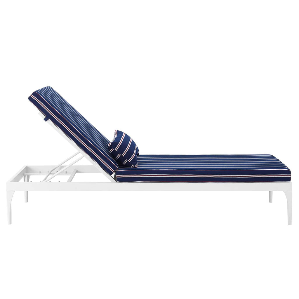 Perspective Cushion Outdoor Patio Chaise Lounge Chair in White Striped Navy