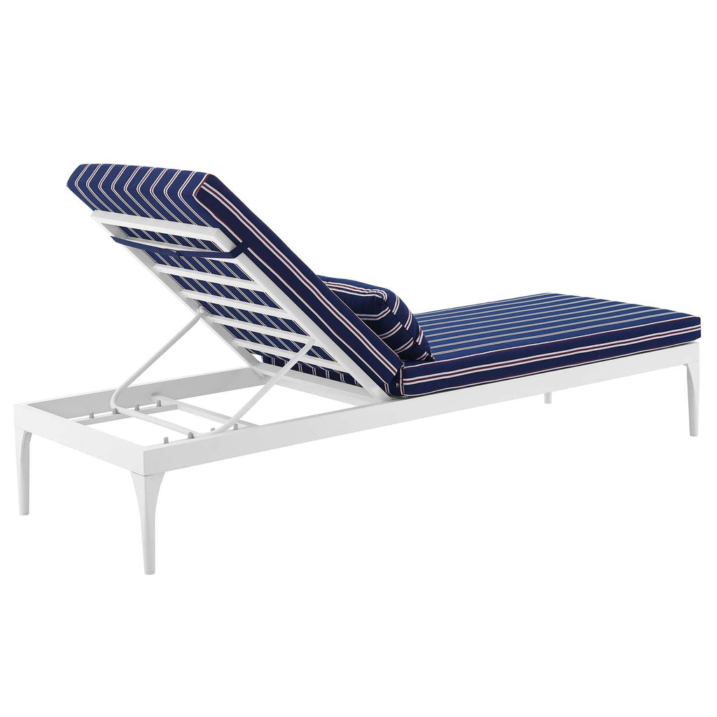 Perspective Cushion Outdoor Patio Chaise Lounge Chair in White Striped Navy