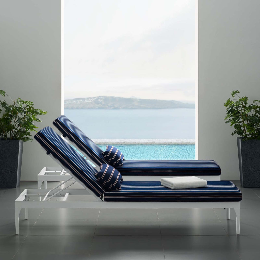 Perspective Cushion Outdoor Patio Chaise Lounge Chair in White Striped Navy