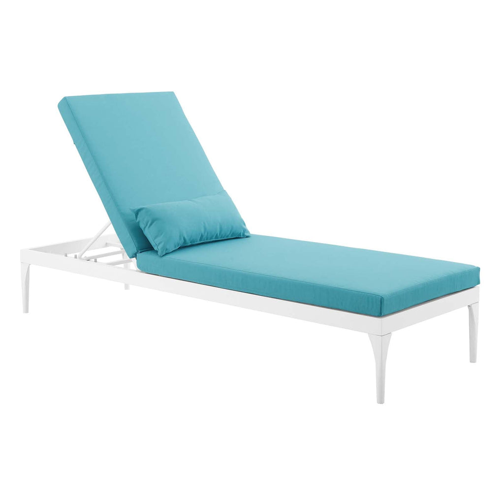 Perspective Cushion Outdoor Patio Chaise Lounge Chair in White Turquoise