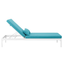 Perspective Cushion Outdoor Patio Chaise Lounge Chair in White Turquoise