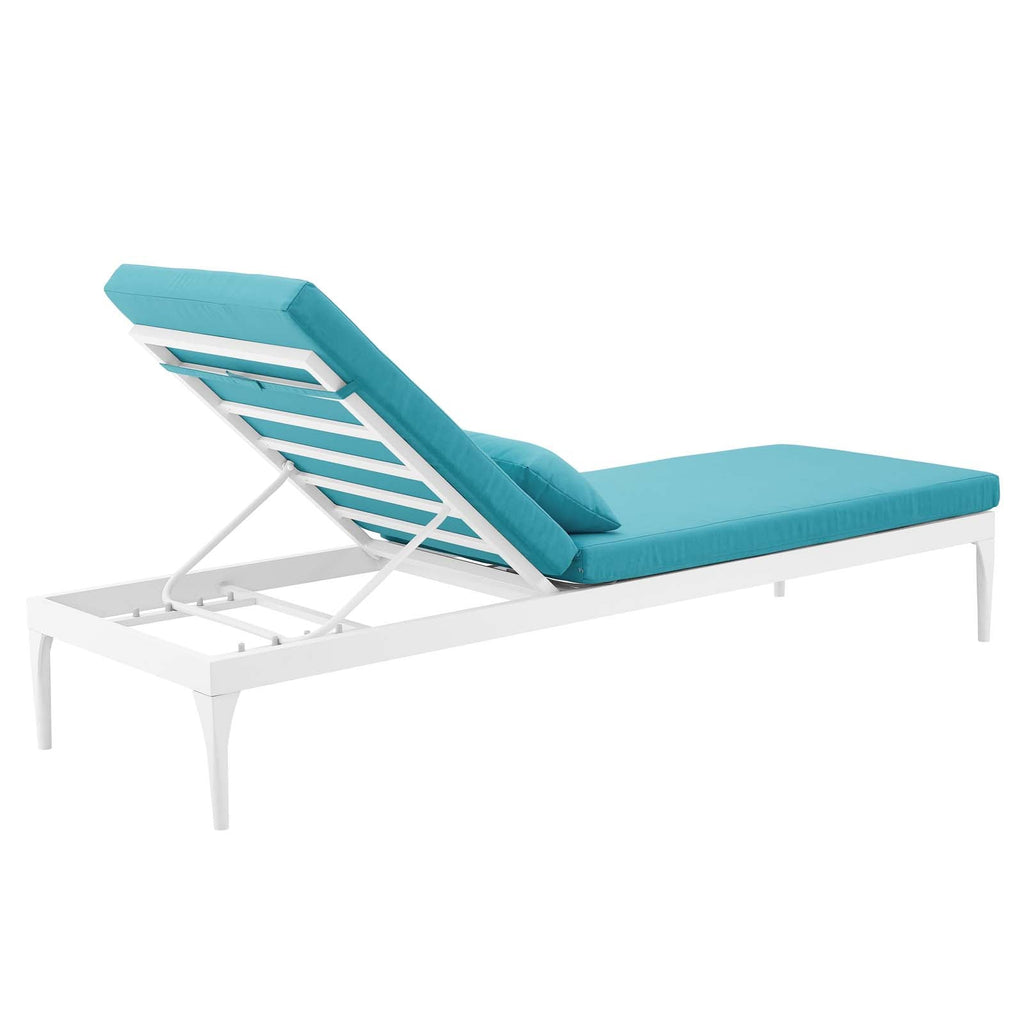 Perspective Cushion Outdoor Patio Chaise Lounge Chair in White Turquoise