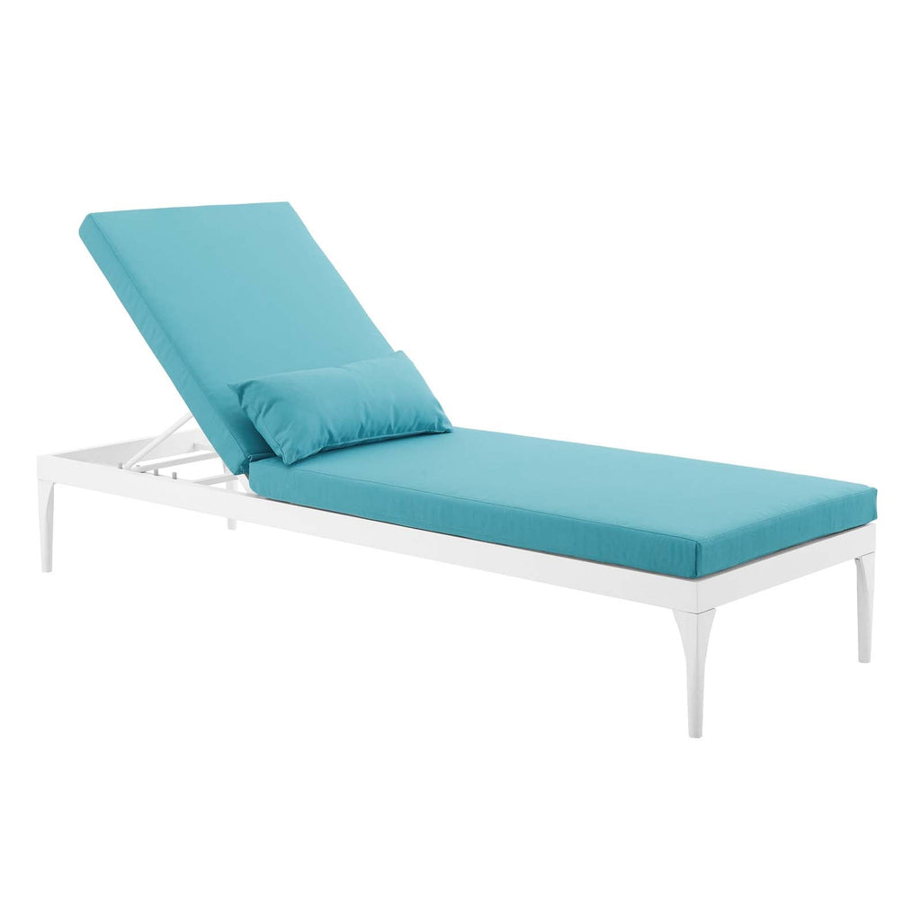 Perspective Cushion Outdoor Patio Chaise Lounge Chair in White Turquoise