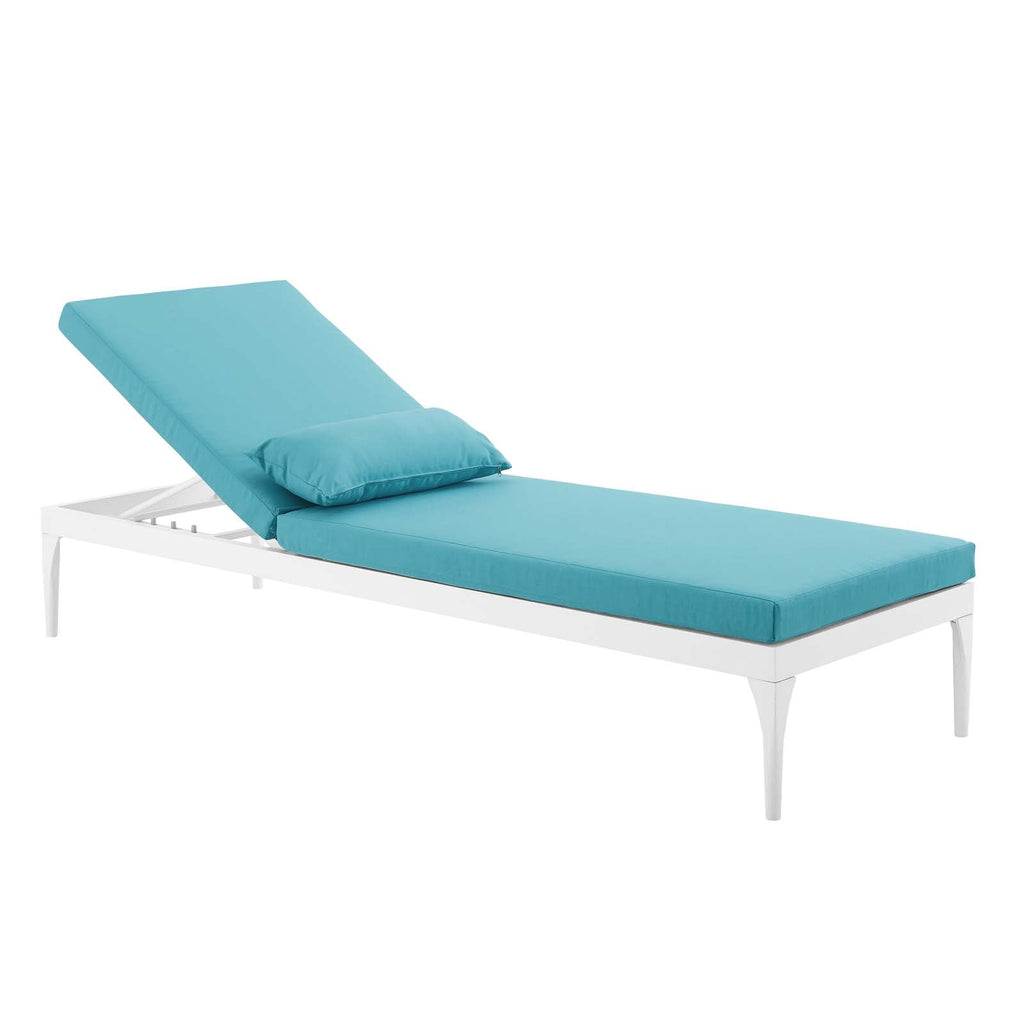 Perspective Cushion Outdoor Patio Chaise Lounge Chair in White Turquoise