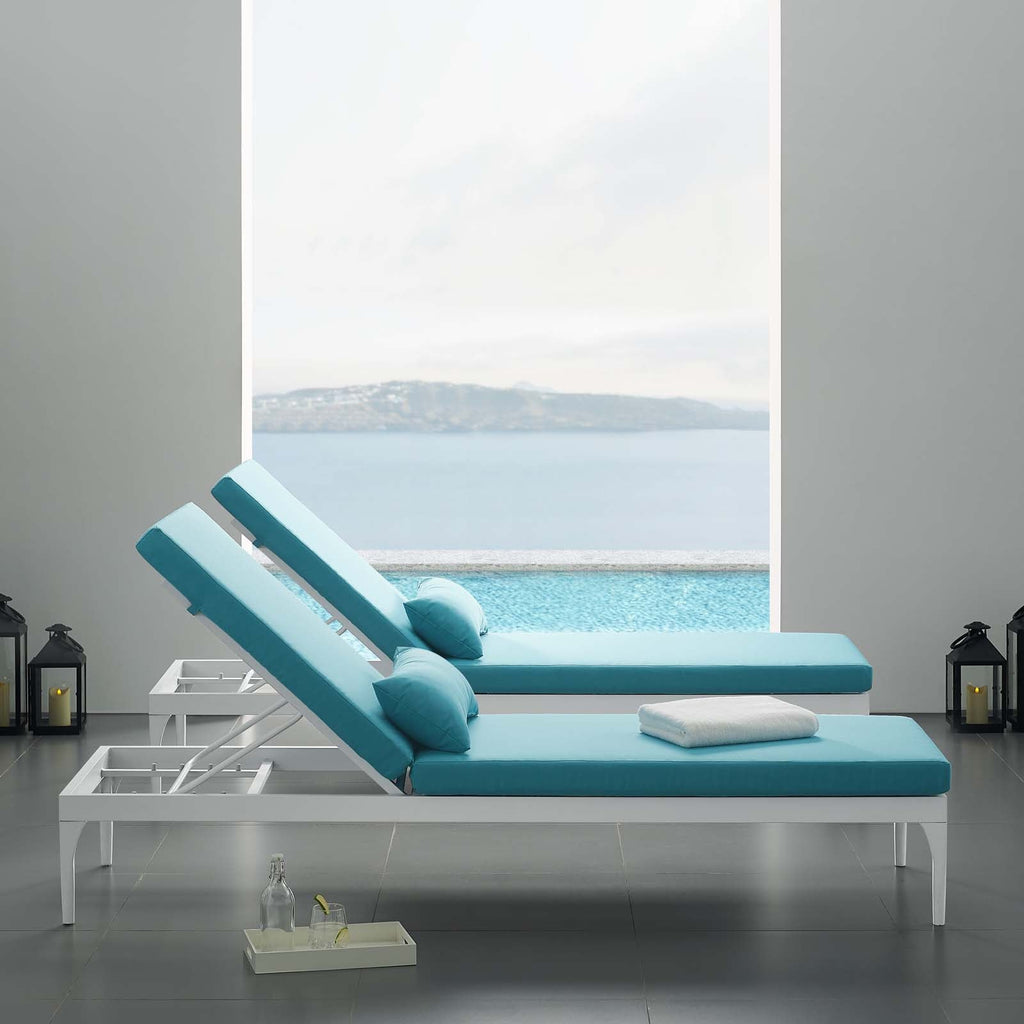 Perspective Cushion Outdoor Patio Chaise Lounge Chair in White Turquoise