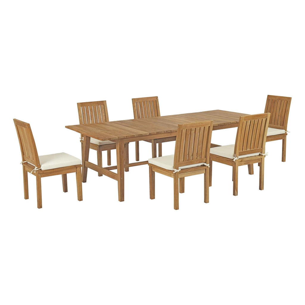 Marina 7 Piece Outdoor Patio Teak Outdoor Dining Set in Natural White-2