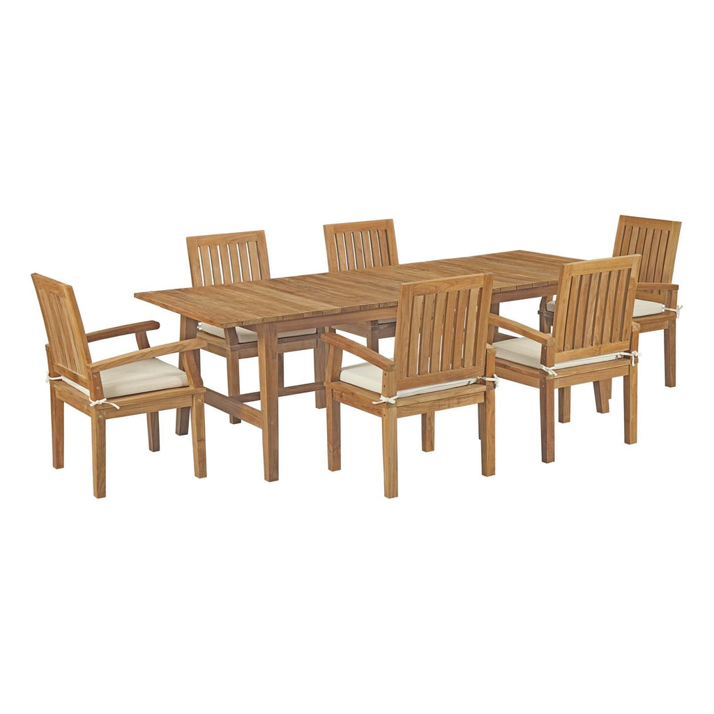 Marina 7 Piece Outdoor Patio Teak Outdoor Dining Set in Natural White-1