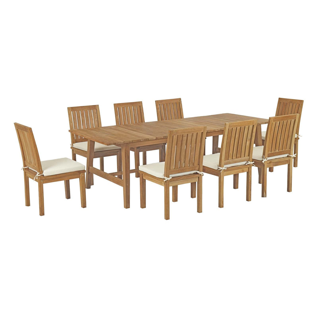 Marina 9 Piece Outdoor Patio Teak Outdoor Dining Set in Natural White-3