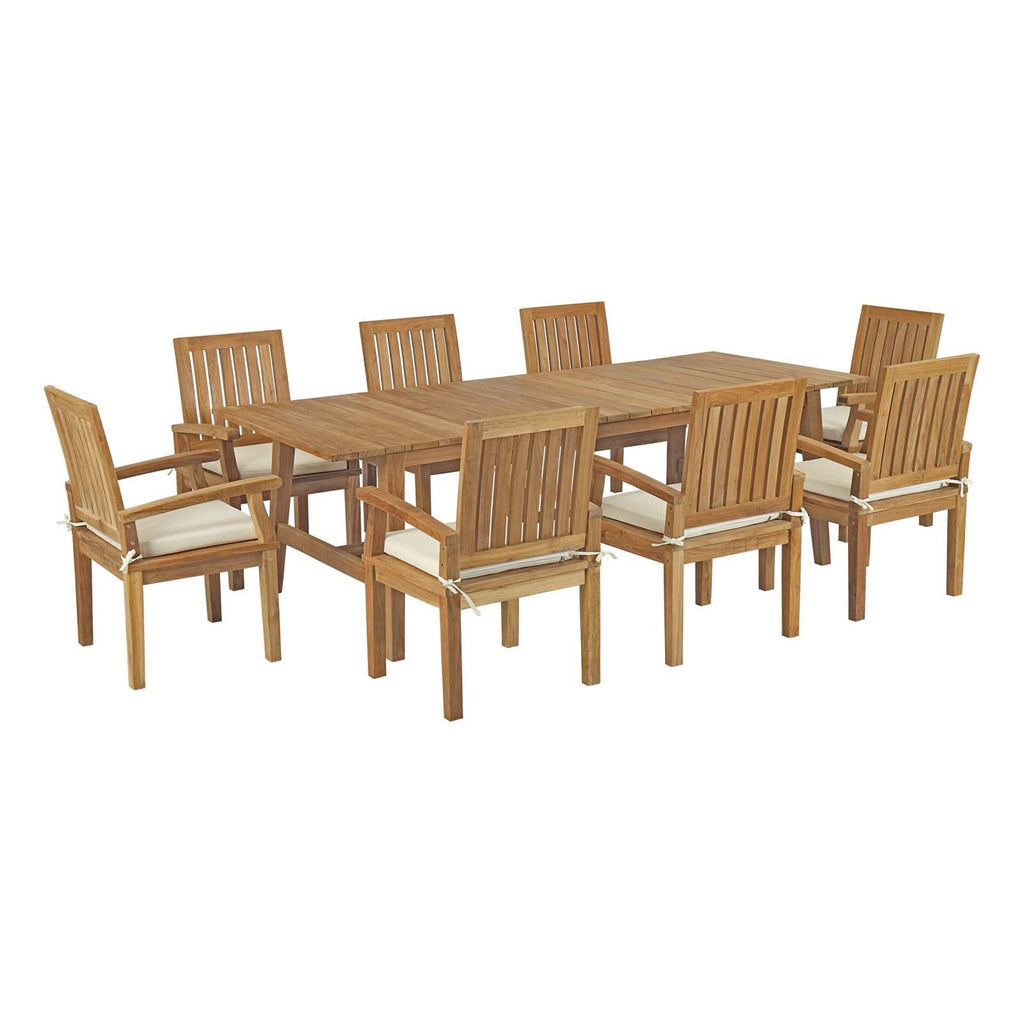 Marina 9 Piece Outdoor Patio Teak Outdoor Dining Set in Natural White-2