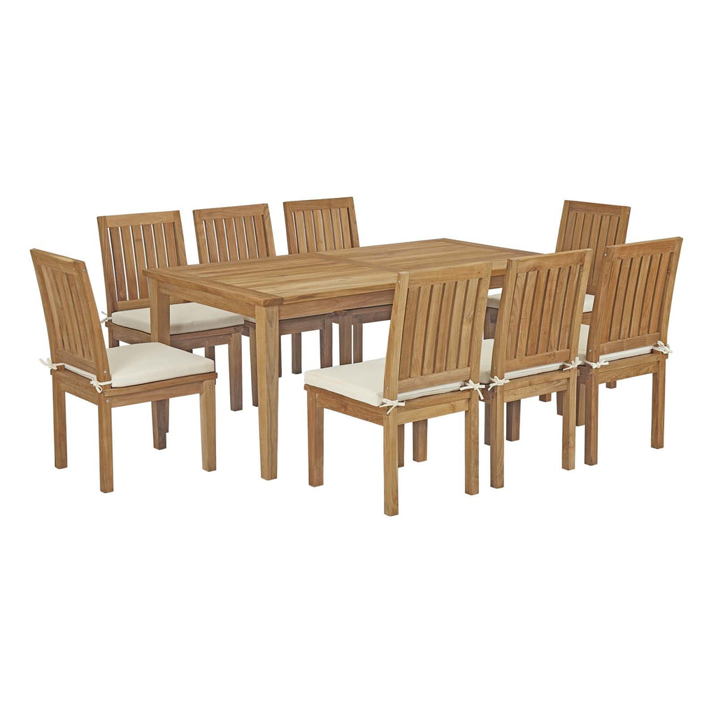 Marina 9 Piece Outdoor Patio Teak Outdoor Dining Set in Natural White-1