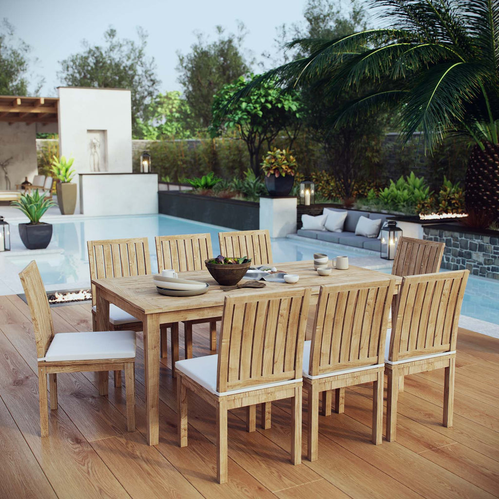 Marina 9 Piece Outdoor Patio Teak Outdoor Dining Set in Natural White-1