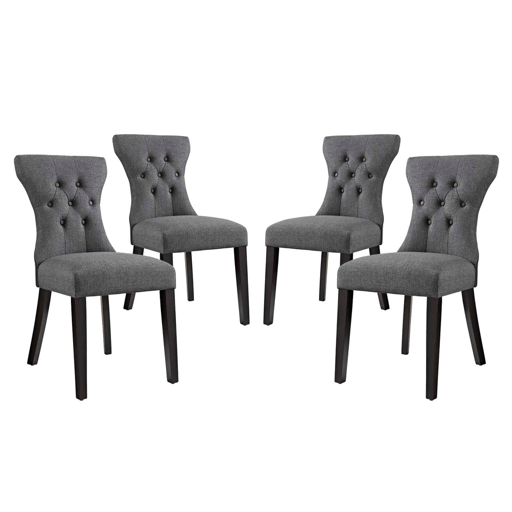 Silhouette Dining Side Chairs Upholstered Fabric Set of 4 in Gray