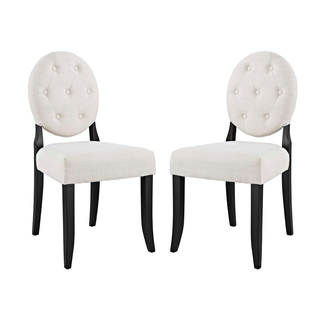 Button Dining Side Chair Upholstered Fabric Set of 2 in Beige